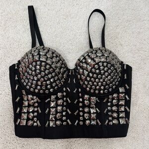 NWOT Black Studded Bustier Top with Silver Hardware Cup Size 36C